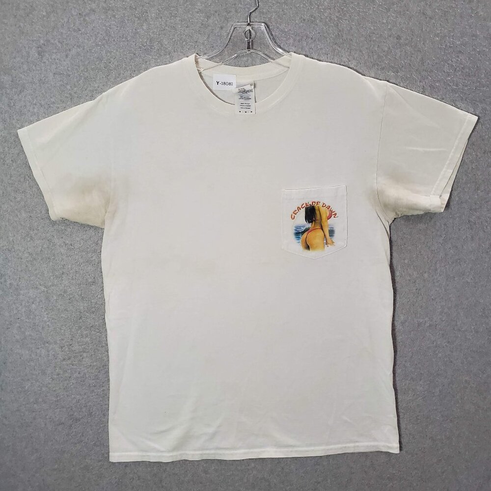 VINTAGE Crack Of Dawn Men Shirt Medium White Bikini Model Graphic Y2K Tee READ